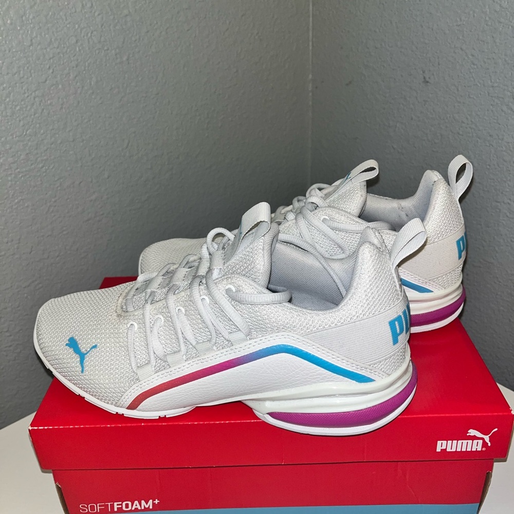 Puma White Sneakers with Blue Highlights